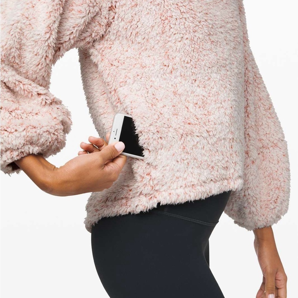 Lululemon Warmth Restore Sherpa Pullover - pink/heathered copper clay color.